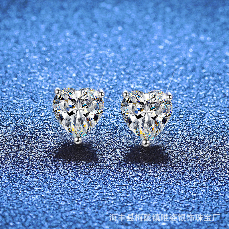 925 silver earrings female heart-shaped moissanite simple earrings pt950 gold plated girlfriend girlfriends gift manufacturers wholesale