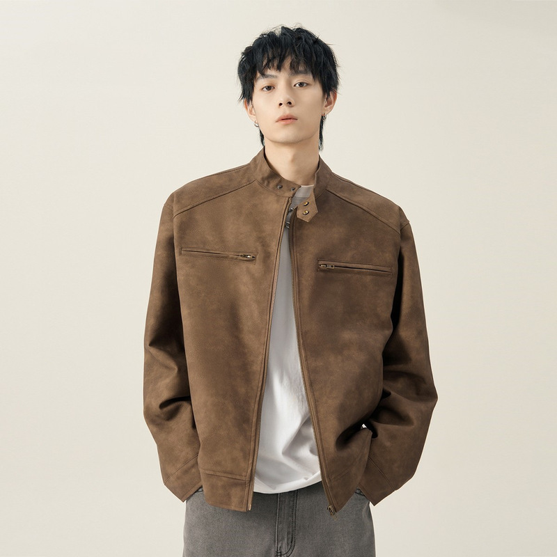 Maillard American Brown Leather Jacket Men's High Sense cleanfi Flying Jacket Biker Couple Baseball Suit