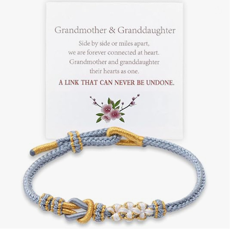 2024 Cross-Border Gift for Granddaughter, Peach Blossom Knot Adjustable Woven Bracelet, Simple and Versatile Casual Style Women's Bracelet