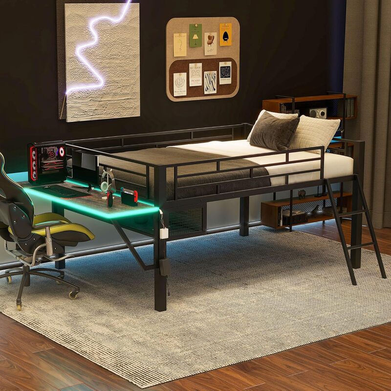 Creative Home Bedroom Bed Frame with Desk Below, Customized for Hotel Apartments, Double-Decker Bed with Large Storage Capacity