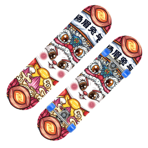 Children's Maple Wood Teenager Four-Wheeled Skateboard for Both Boys and Girls, Double-Sided Cartoon Double Kickboard 2808 Flat Skateboard