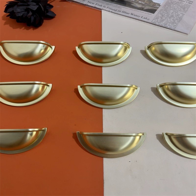 贝壳拉手美式仿古柜橱柜抽屉半圆把手欧式镍拉丝银色拉手