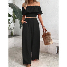 E 82605 Off-shoulder Wide Leg Set һ�ּ�Ĩ��������װ�羳