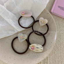 新款粉色爱心水钻彩色醋酸高弹力头绳 甜美少女发绳高级发圈发饰