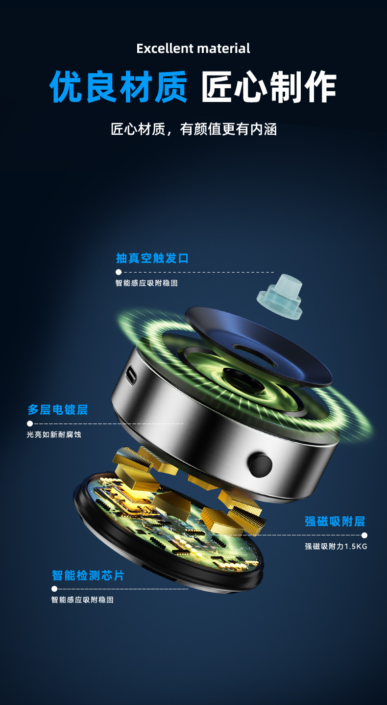 X8Q Mobile Phone Holder with Vacuum Suction, Double-Sided Magnetic Suction Cup, Car Mount, Dashboard Clamp, Electric Clamp