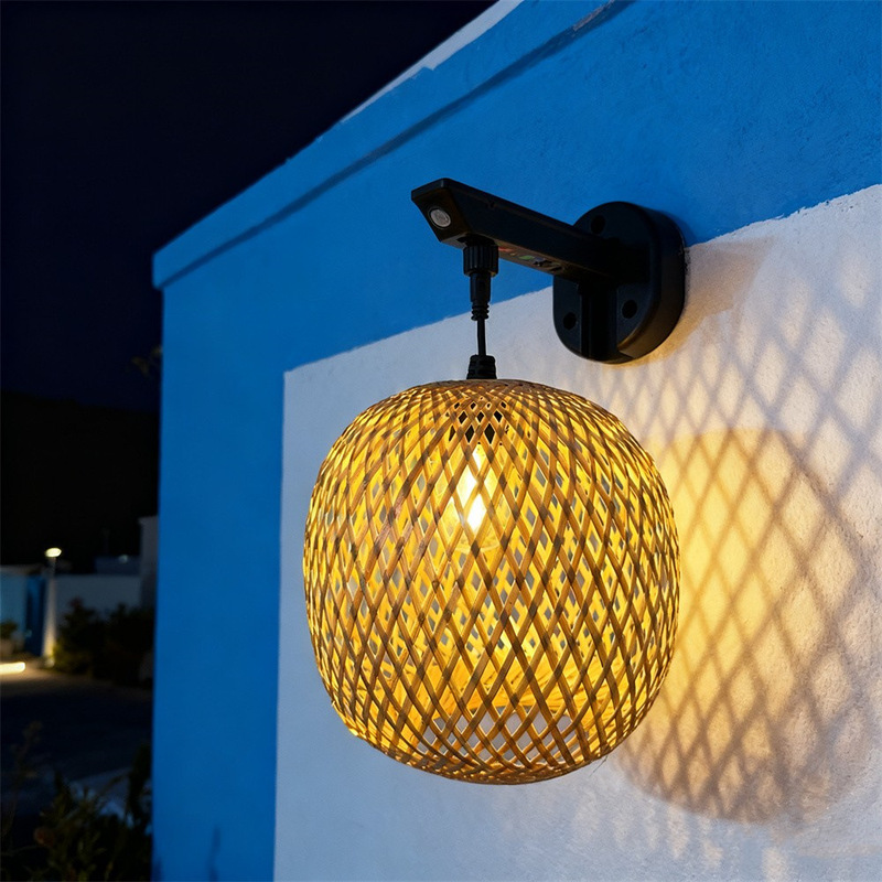 Solar-Powered Wall-Mounted Bamboo Lantern, Round Ball Style Hanging Lamp, Creative Garden Decoration, Handmade Bamboo Weaving, Outdoor Waterproof Solar-Powered Wall-Mounted Bamboo Lantern, Round Ball Style Hanging Lamp, Creative Garden Decoration, Handmade Bamboo Weaving, Outdoor Waterproof