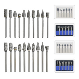 10PC single groove double groove rotary file hard alloy rotary file transparent box sponge box tungsten steel grinding head milling cutter