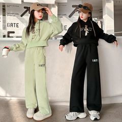 女の子フード付きスウェットスーツ春と秋の新型子供の洋風スポーツファッション春の服の中の子供のカジュアルな2つのセット