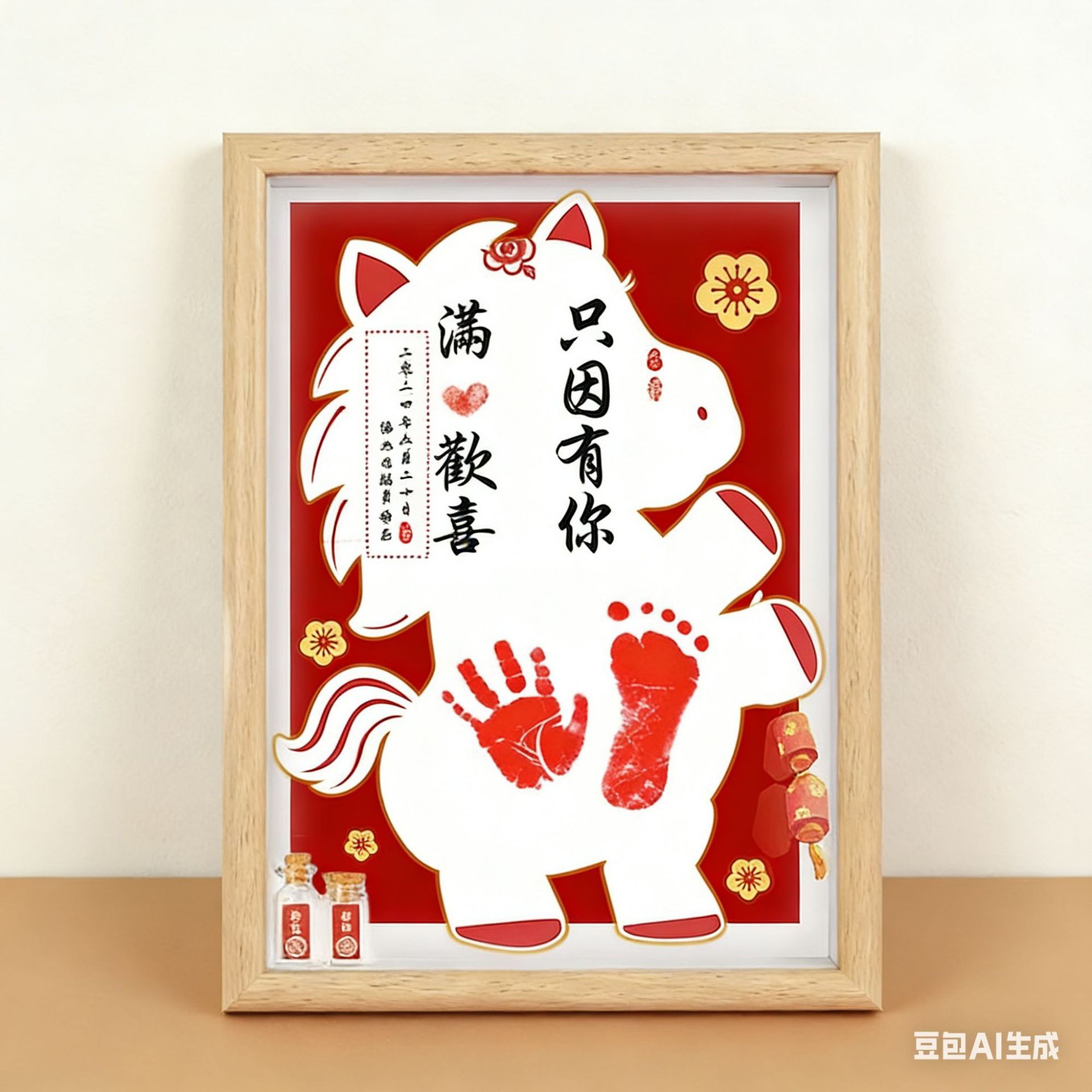 Baby's First Birthday Gift: Hand and Foot Print Keepsake for the Year of the Horse, Full Month and 100-Day Celebration, Newborn Baby Footprint Keepsake