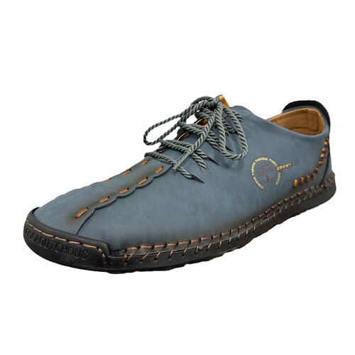 Spring Men's Casual Leather Shoes Large Size Handmade Bead Shoes Fashion Laced Business Men's Shoes