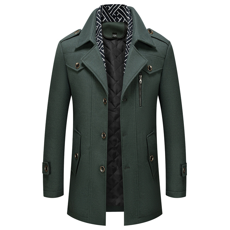 Autumn and winter New woolen overcoat men's mid-length scarf Collar Cotton men's woolen casual business cross-border woolen men