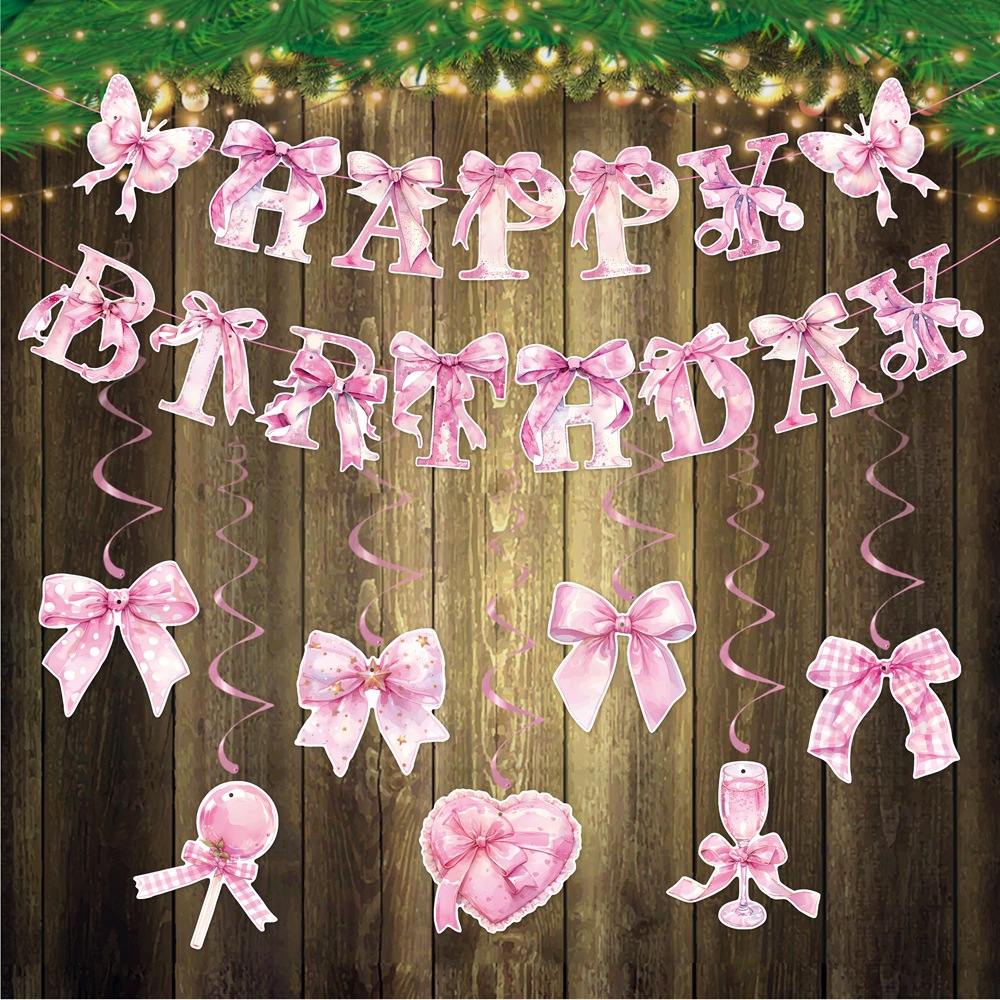 Nuevos productos transfronterizos fiesta de cumpleaños bandera de tirada chica cumpleaños arco rosa colgante espiral