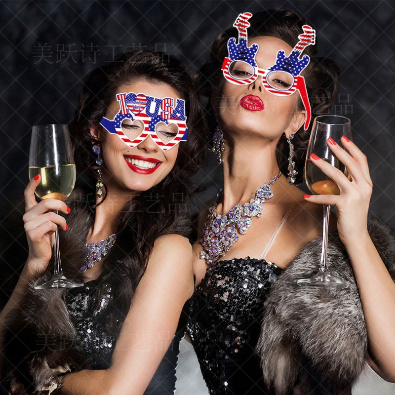 Nuevos productos transfronterizos Gafas decorativas del Día de la Independencia de EE. UU. Accesorios fotográficos divertidos Gafas de papel decorativas para fiestas de EE. UU.