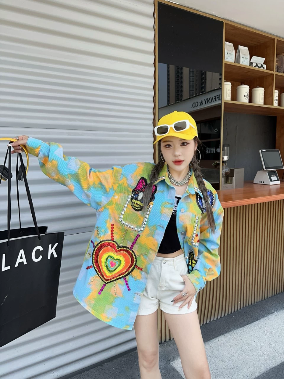 Тайский модный бренд 2025, весенняя новая ретро-рубашка с принтом, женская универсальная свободная рубашка с бисером и блестками, верхняя одежда