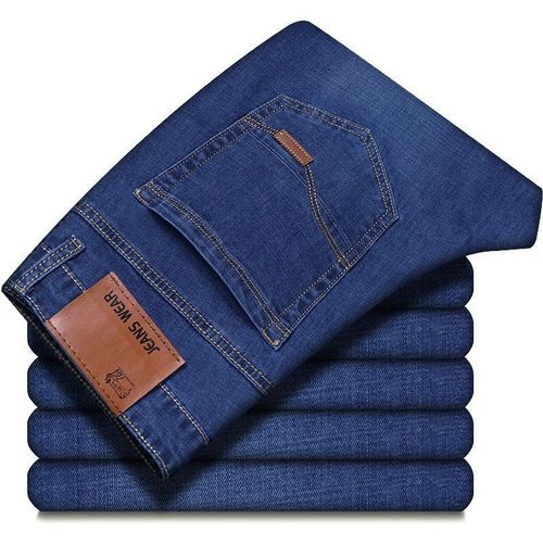 Men's Loose Casual High-Waisted Elastic Mid-Age Business Long Pants Spring and Summer Denim Jeans Trendy High-End Apparel