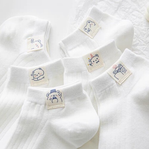 Cotton socks summer boat socks women Japanese cute socks cloth label bear socks solid color simple student white socks wholesale
