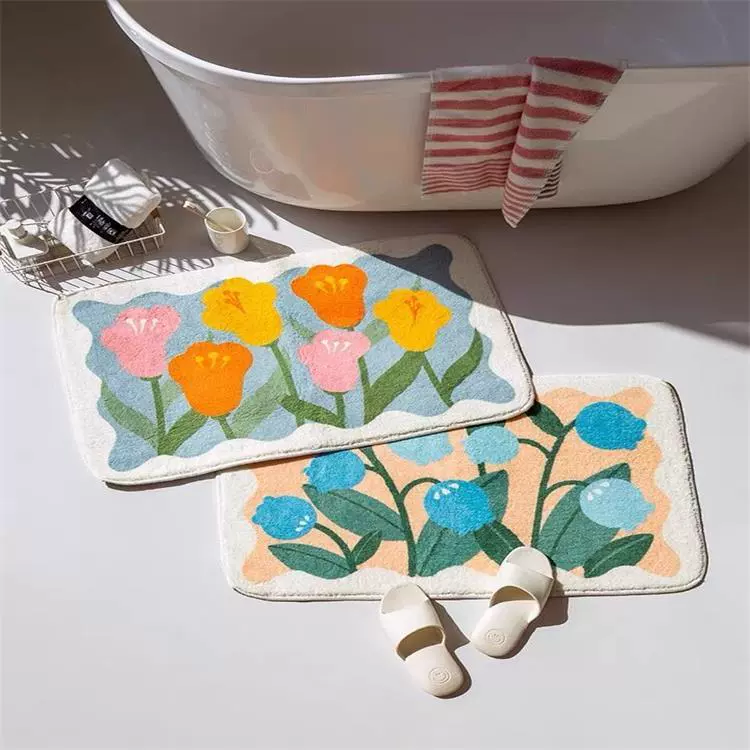 Ковер из искусственного кашемира с цветком Прикроватное одеяло Впитывающий напольный коврик Ванная комната Туалет Кухня Входная дверь Нескользящий коврик для ног Трансграничный