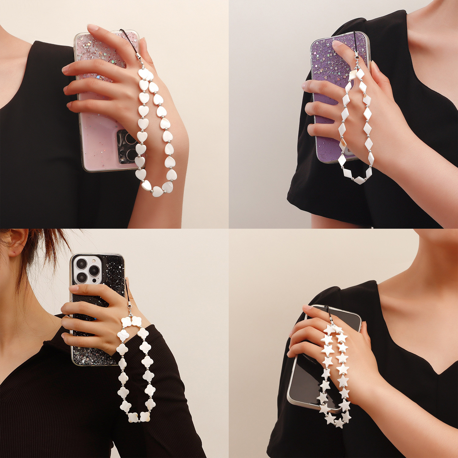 Original niche design white five-pointed star fritillary shell short mobile phone chain wrist lanyard minimalist high sense