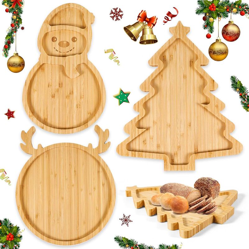 Cross-Border Cute Christmas Tree Dinner Plate Bamboo Decorations Theme Party Tableware Restaurant Dessert Fruit Snack Tray