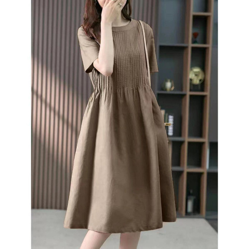 [Collected by 20,000 people] Cotton and linen dress, women's medium and long 2025 spring and summer new Korean style, loose and slimming French style