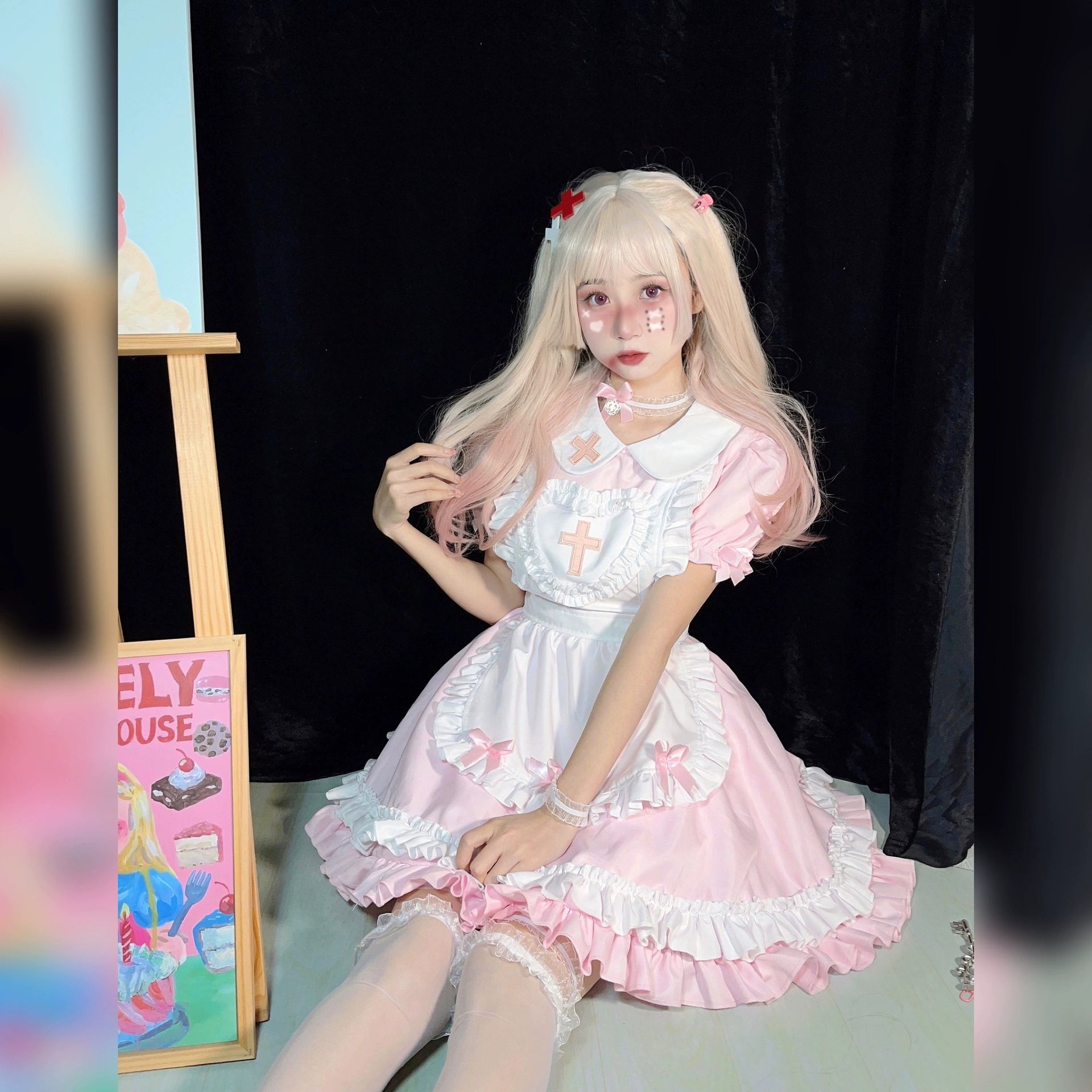 Японский мягкий костюм горничной Лолиты COS розовый белый медсестра горничная Милая Крест горничная равномерный костюм