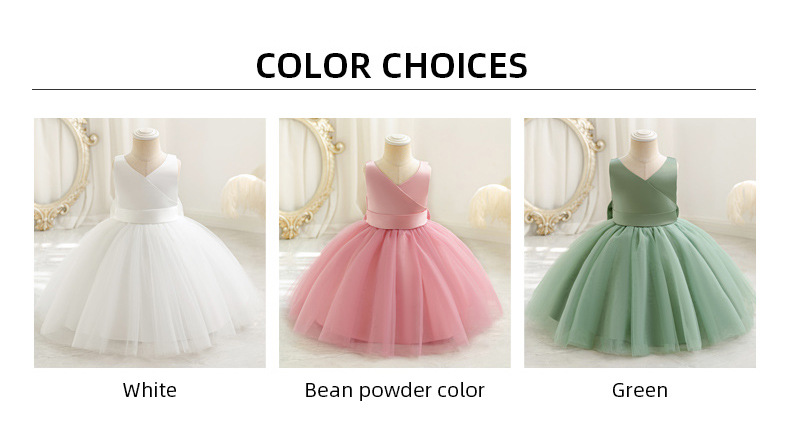 Robe de princesse en maille pour bébé fille avec nœud et col v_voghion.com
