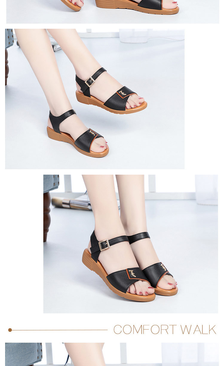 Dép sandal nữ quai chữ V đế bằng da thật mềm mại mùa hè — đen chi tiết 12