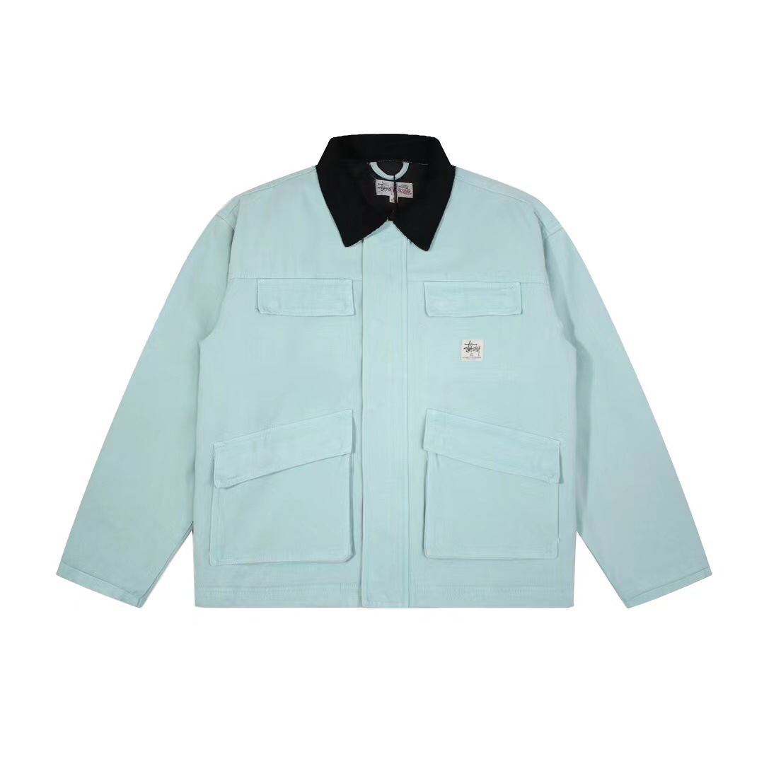 De alta calidad stu Washed Canvas vintage lavada chaqueta de solapa cremallera chaqueta suelta pareja