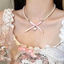 爱心蝴蝶结珍珠项链女夏季轻奢小众设计气质名媛风锁骨链少女颈链