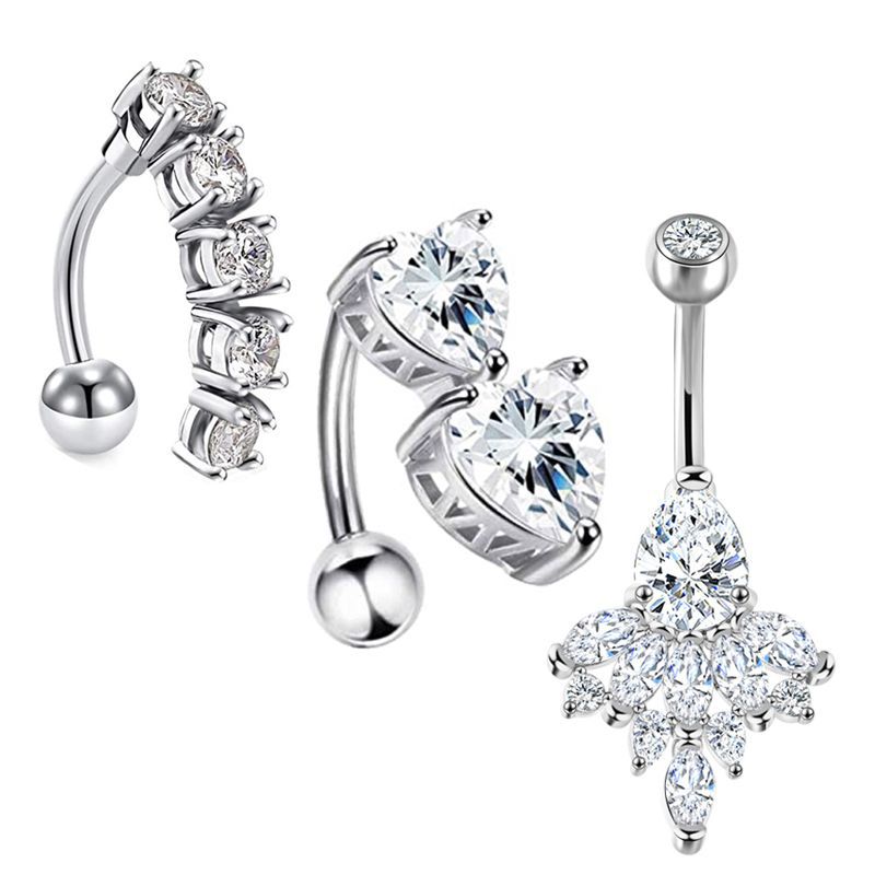 Exquisite AB Color Navel Zircon Ring Soft Pot Ball Belly Ring 3-Piece Set Stainless Steel detail image 11