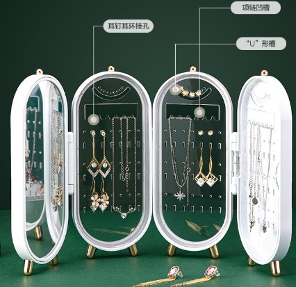 Nordic Light pendientes de lujo con espejo de mesa de joyería soporte de exhibición superficie a prueba de polvo caja de joyería plegable caja de almacenamiento de joyas