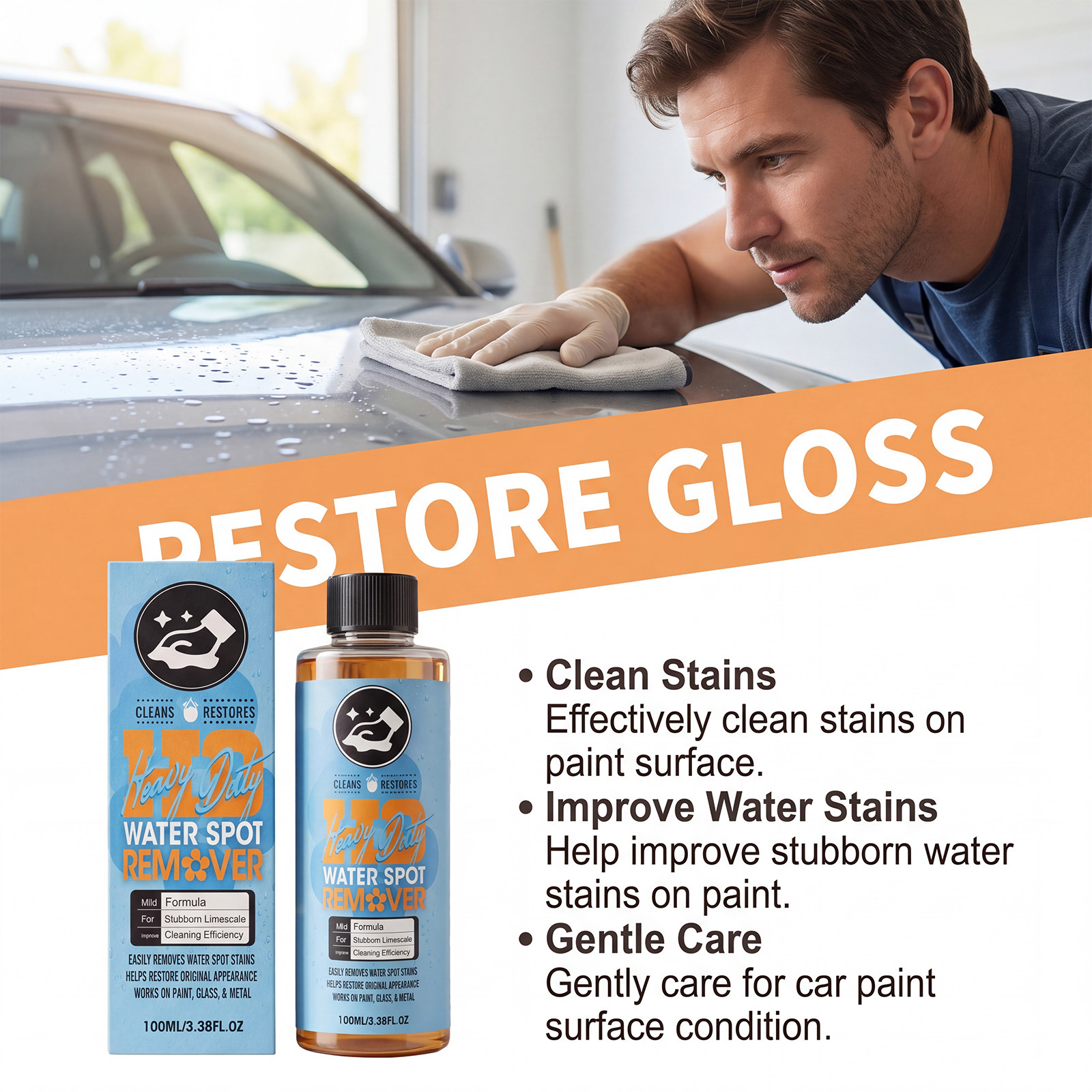 Car Water Stain Cleaner, Convenient Cleaning for Car Windows and Windshields, Daily Shine Maintenance