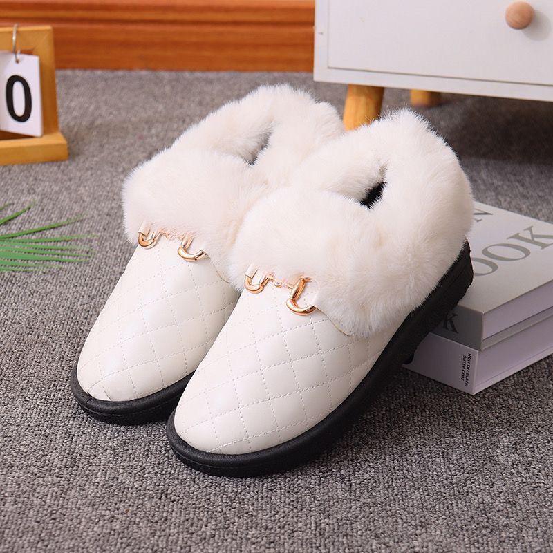 Winter Waterproof Cotton Shoes for Women, Cold-Proof and Warm Shoes, Non-Slip and Wear-Resistant Flat-Soled Maternity Shoes, Slip-On Lazy Fur Shoes for Men