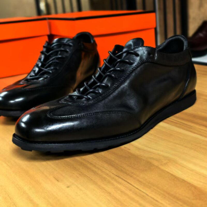 Black Warrior Men's Horsehide Training Shoes, Retro Casual Sports Leather Shoes, Versatile Breathable Flat-Soled Forrest Gump Shoes, Comfortable Black Warrior Men's Horsehide Training Shoes, Retro Casual Sports Leather Shoes, Versatile Breathable Flat-Soled Forrest Gump Shoes, Comfortable