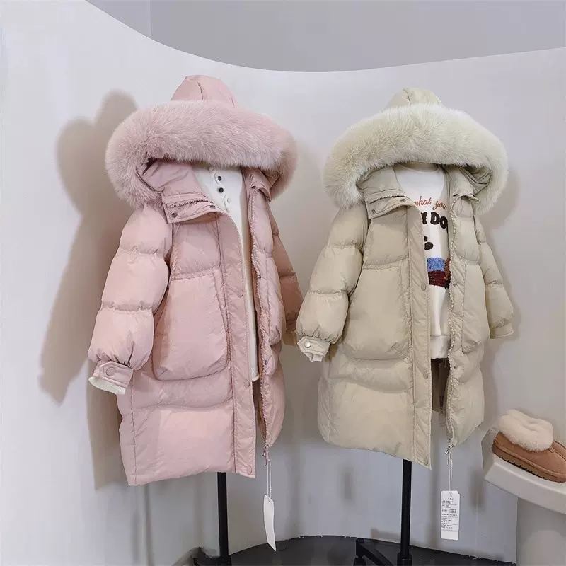 女童2025秋冬季新款儿童中长款棉服洋气棉衣加厚外套毛领保暖棉袄