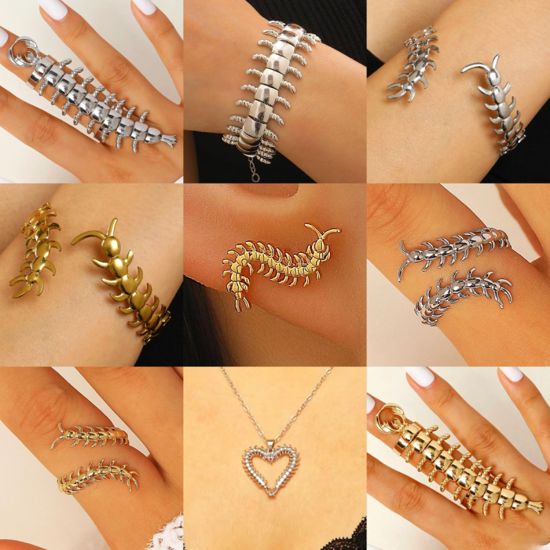 Cross-border best-selling animal-themed ancient silver bracelet, bold and unique punk centipede bracelet, dark style men's hip-hop accessory Cross-border best-selling animal-themed ancient silver bracelet, bold and unique punk centipede bracelet, dark style men's hip-hop accessory