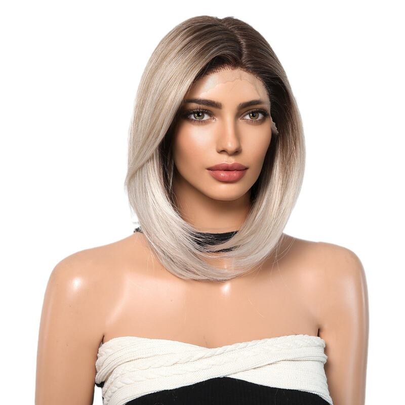 Hot-Selling Large Area Front Lace Short Straight Bob Wig, European Hair Texture with Cross Transparent Lace
