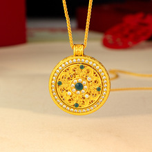 新中式越南沙金镂空花丝点钻罗盘项链古法宫廷风时尚挂坠直播货源