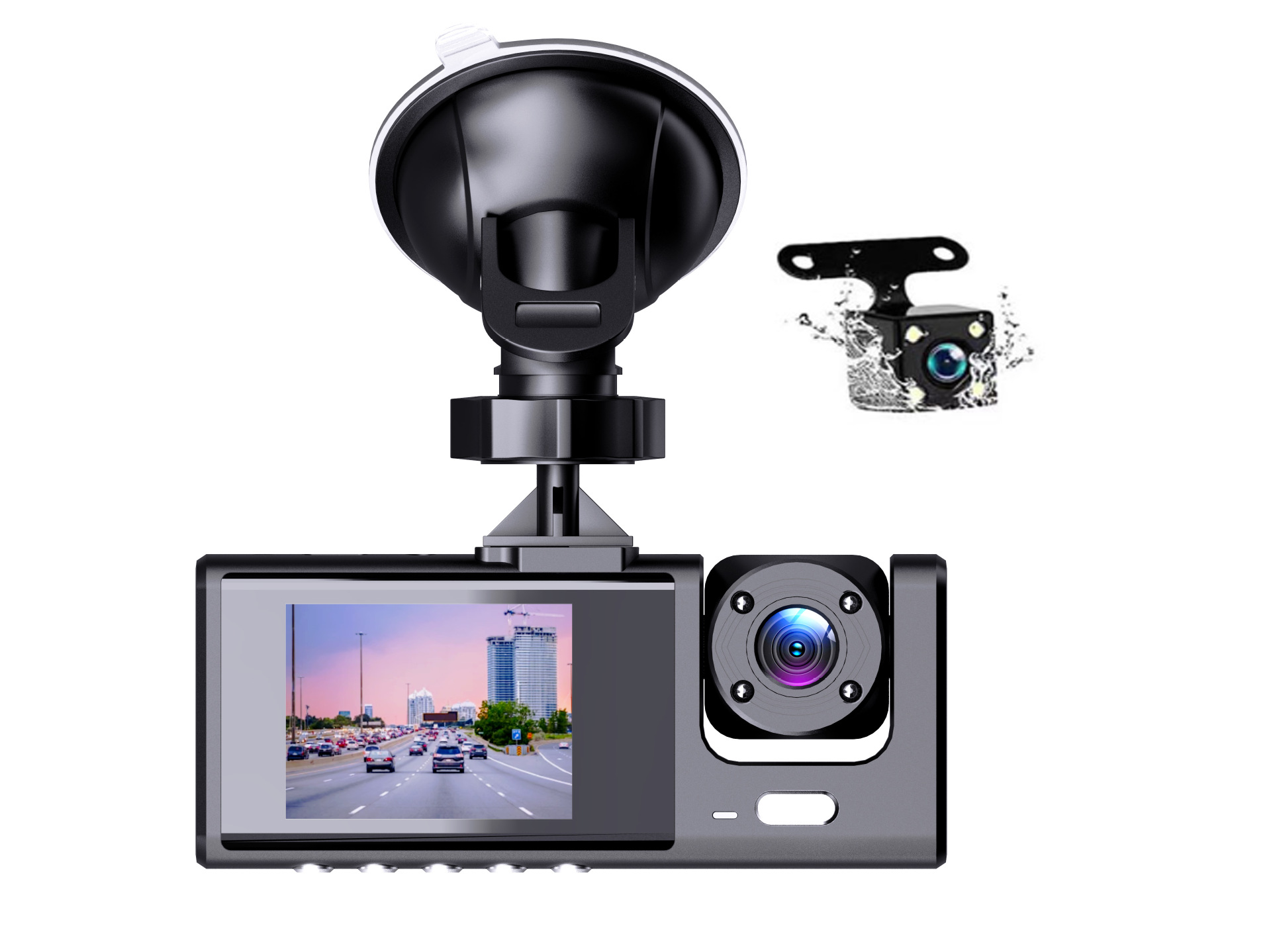 国境を越えたドライブレコーダhd夜視1080p車前車内車後2インチ3レンズ車載カメラ