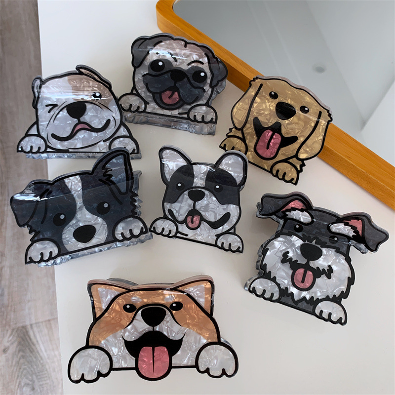 可爱卡通狗狗亚克力中号抓夹  个性新潮发抓鲨鱼夹发卡发饰发饰新