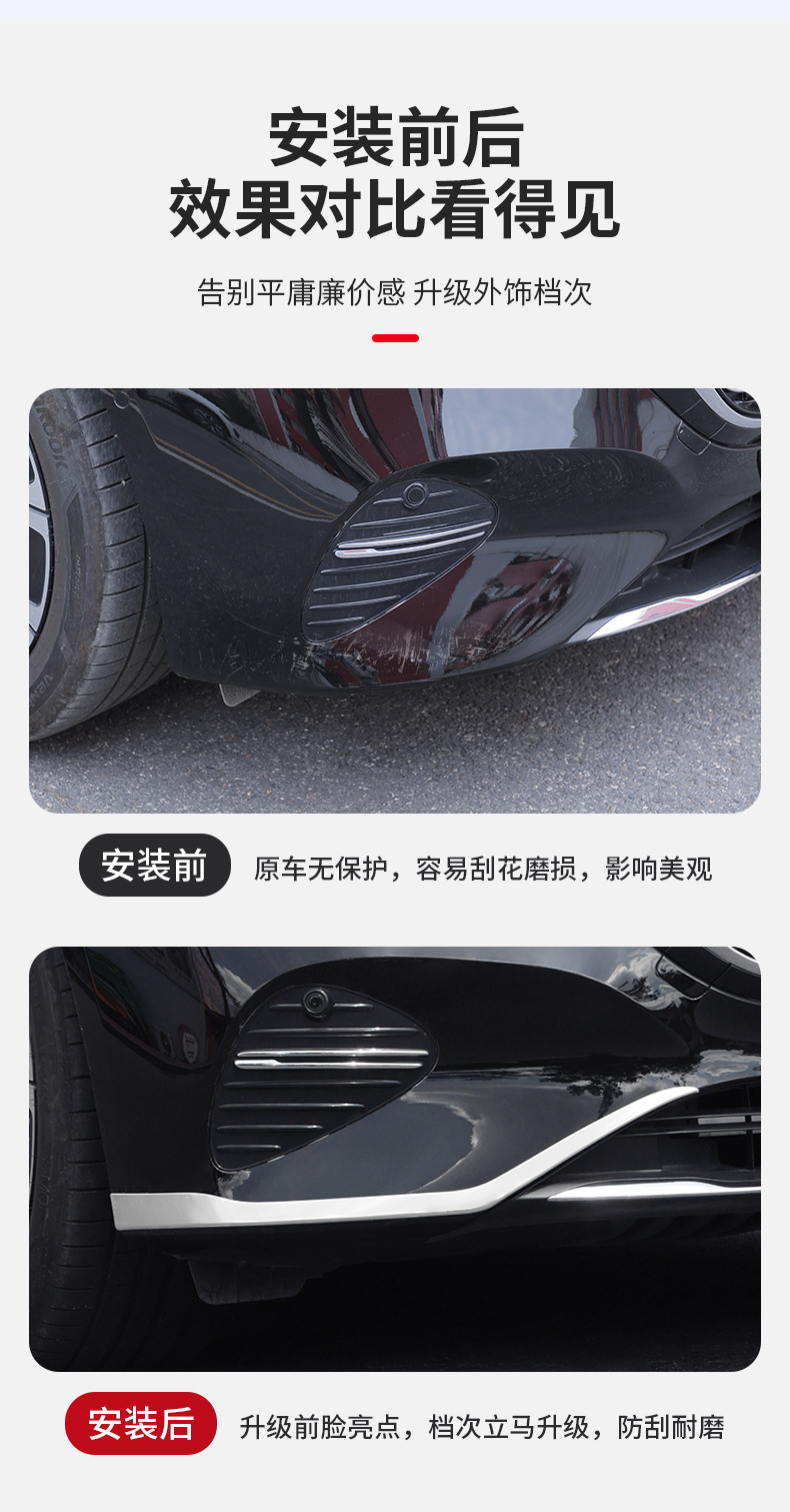 Suitable for Mercedes-Benz E-Class Front Bumper Decorative Trim Strips E300L/E260L Anti-Collision and Anti-Scratch Exterior Trim Modification Accessories