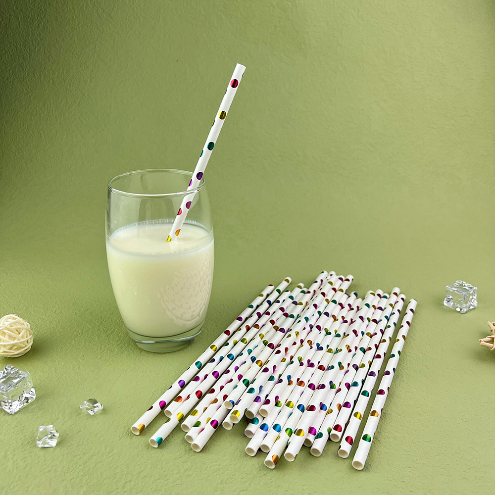 Paja de papel de punto colorido desechable degradable Kraft pastel de papel postre fiesta decoración paja tubo recto tubo de beber