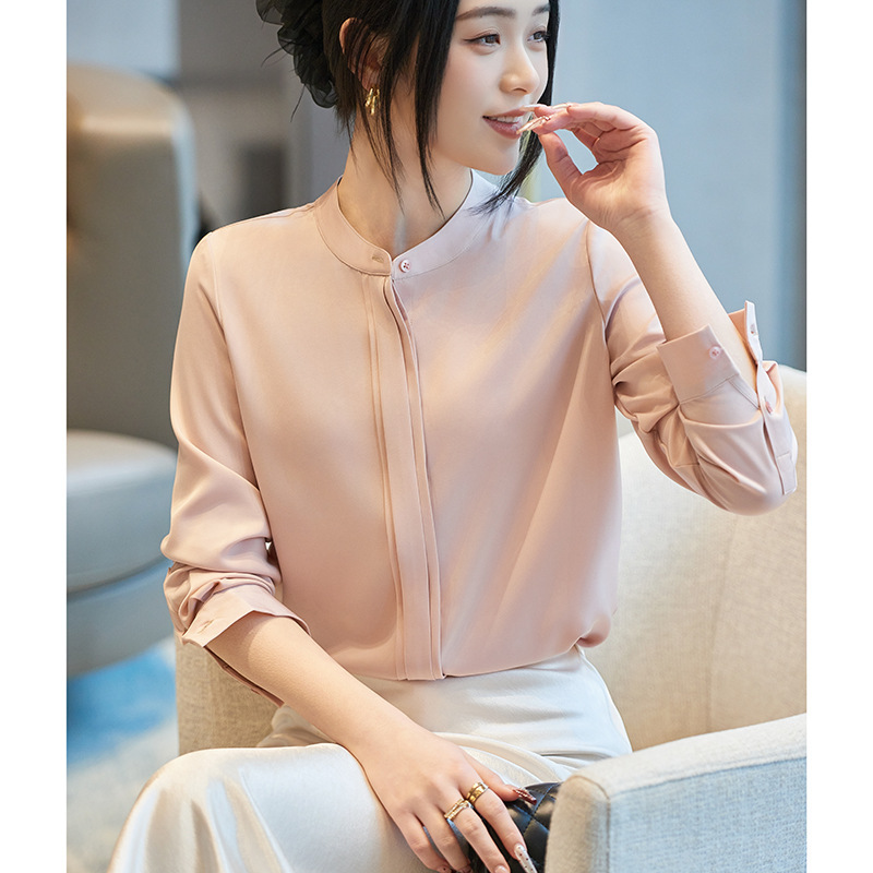 Spring/Summer 2024 New Style Elegant Satin Shirt Women's Round Neck Casual Top Long Sleeve Elegant Loose Simple Shirt