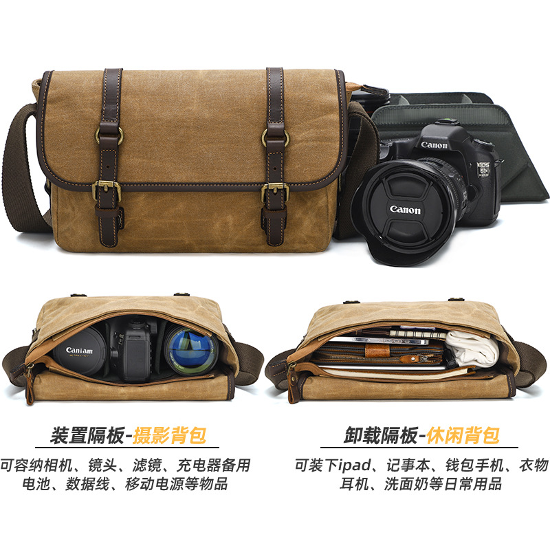 New casual lens insert bag for DSLR cameras, canvas men's shoulder/crossbody bag, outdoor digital camera bag