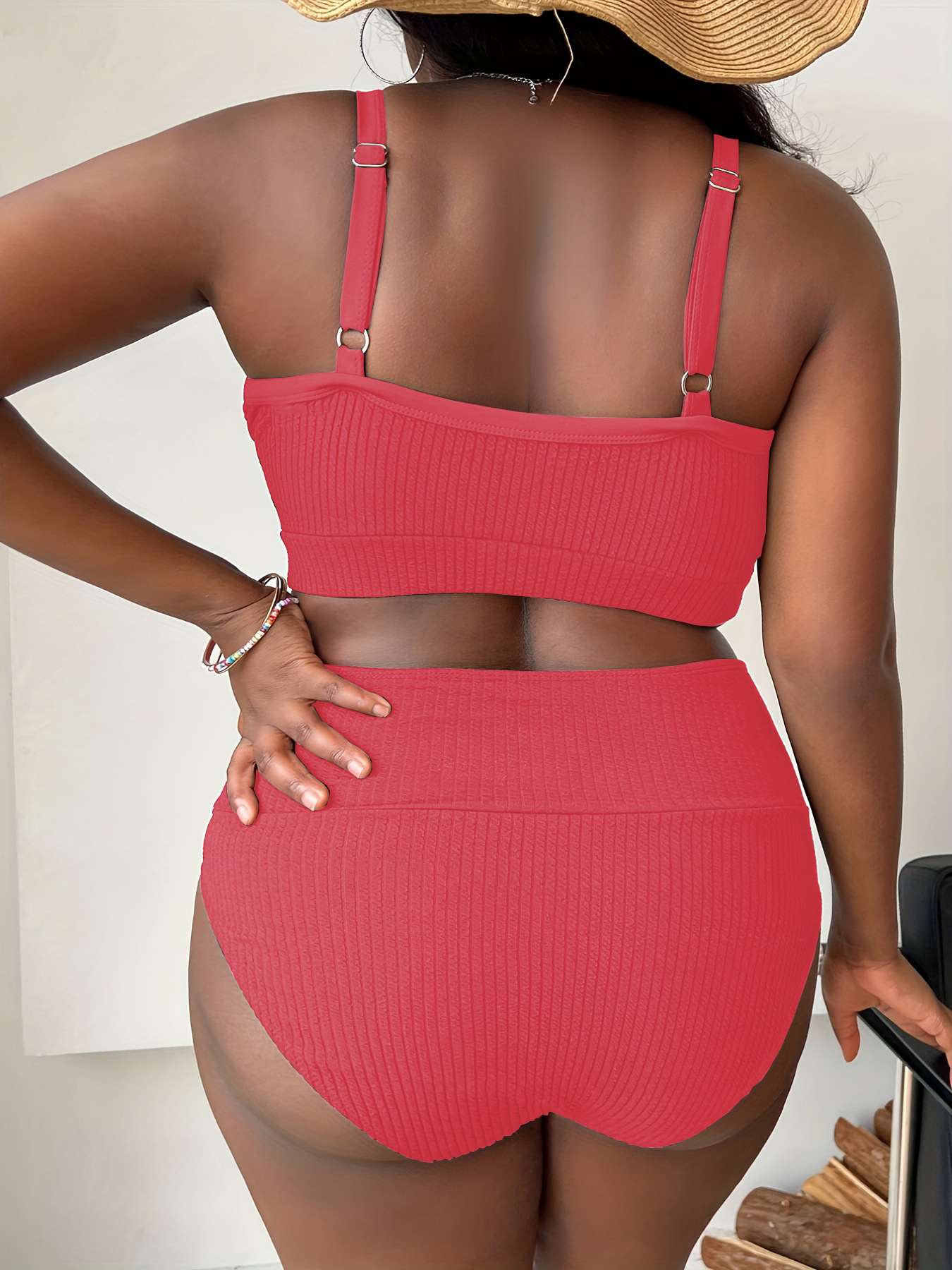 New European And American Foreign Trade Sexy Solid Color High-Waisted Bikini Swimsuit For Plus-Size Women P005_ecoleips.com