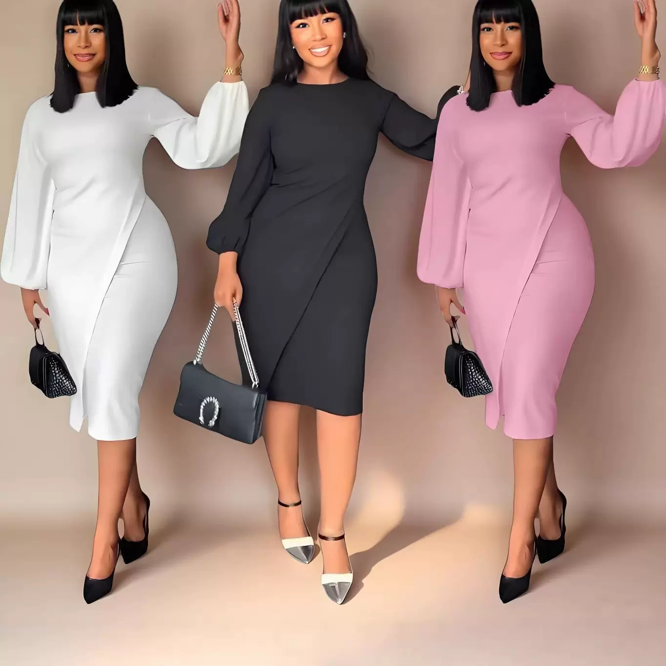 2025爆款欧美女装秋冬灯笼长袖时尚连衣裙