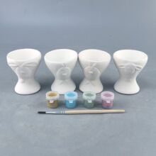 复活节套4鸡蛋杯陶瓷儿童填上色玩具白坯diy益智丙烯上色涂鸦蛋托