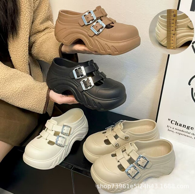 Platform Clogs with Thick Soles for Women, Summer Closed-Toe Fashion Slip-On High-Heeled Casual Versatile Outdoor Sandals