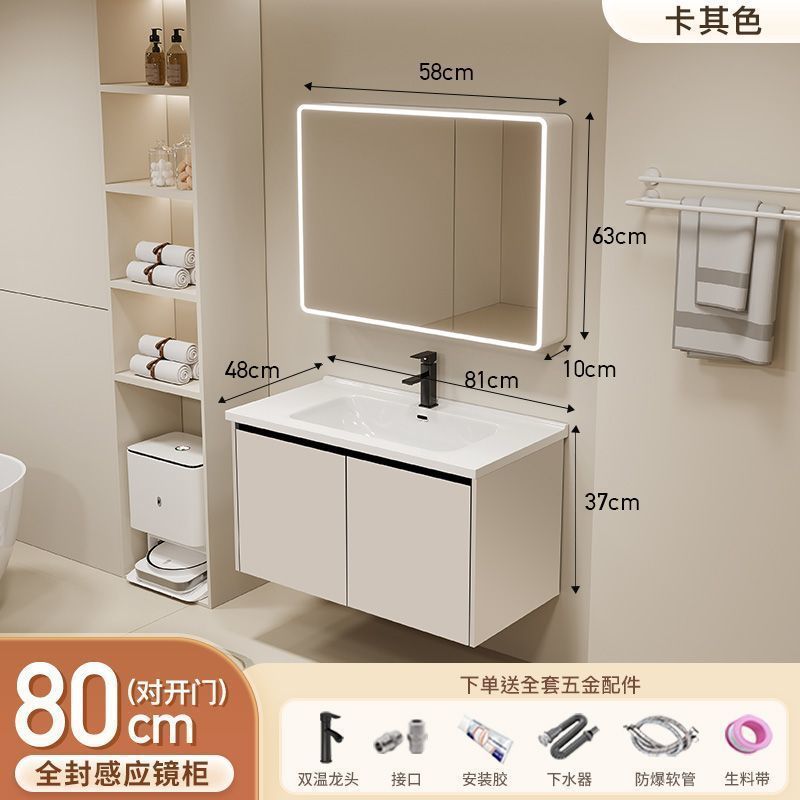 Gabinete de baño de aluminio inteligente espacial grueso combinación lavabo lavabo en cerámica lavabo fábrica de inodoro al por mayor