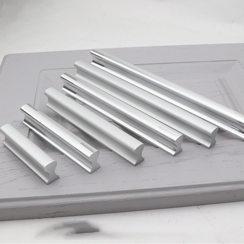 Modern simple matte silver straight strip aluminum alloy handle wardrobe cabinet American aluminum profile matte handle